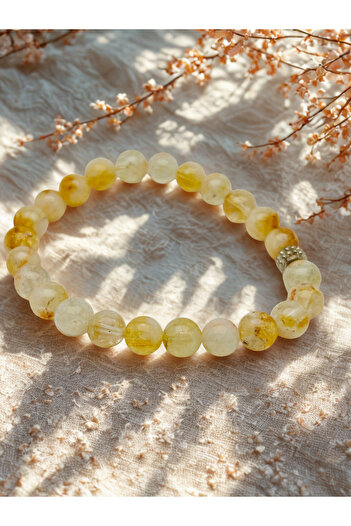 ayrestyle Citrine Natural Stone Bracelet - 8mm Sphere Cut, Yellow and Abundance Detail, 19cm Bead