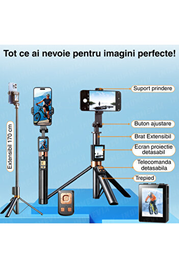 INOMEVIX Selfie Stick For Phone, Extendable Tripod 170cm, Removable Hd Screen,compatible With Ios And Android