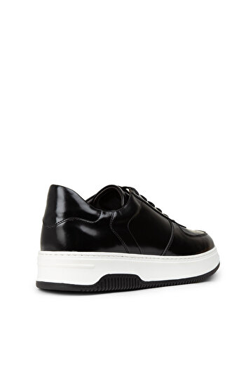 Deery Men's Genuine Leather Black Sneaker Shoes