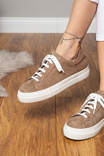 Deery Hakiki Süet Vizon Rengi Sneaker Kadın Ayakkabı