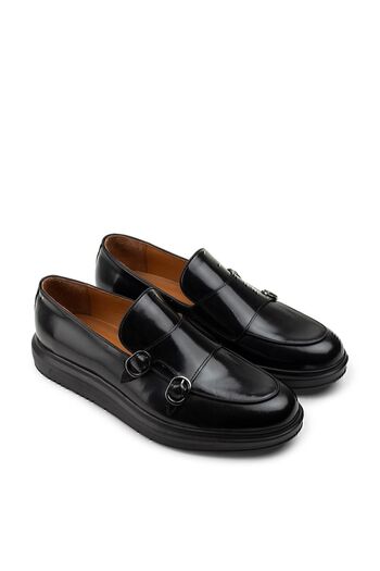 Deery Genuine Leather Black Comfort Double Buckle Men's Loafer