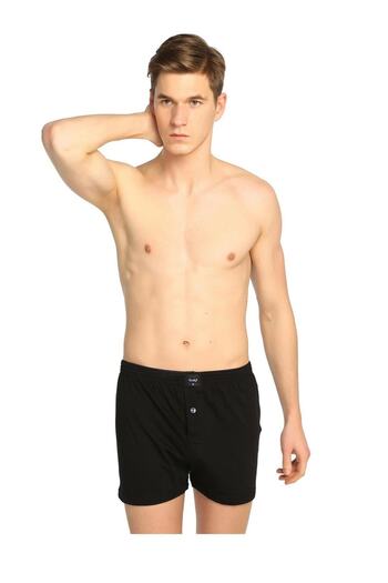 Tutku Men's Black Combed Cotton Buttoned Boxer