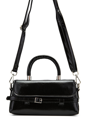 minebag Belt Detailed Faux Leather Women's Crossbody Bag Nora Black