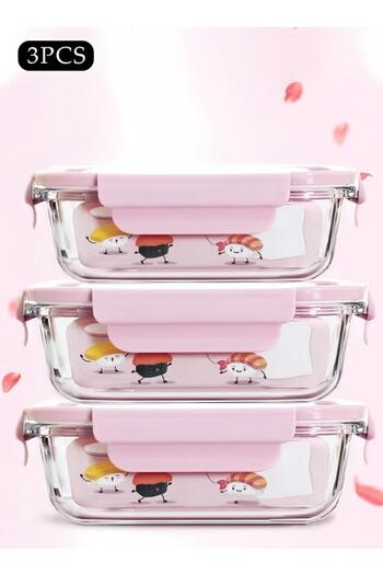 Generic 3-piece Glass Kitchen Meal Preparation Container Glass Lunch Box 410ml, 680ml, 1040ml