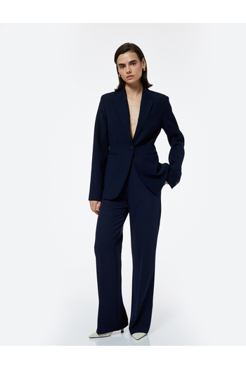 Koton Crepe Fabric Lined Button down Long Sleeve Double Breasted Blazer Jacket