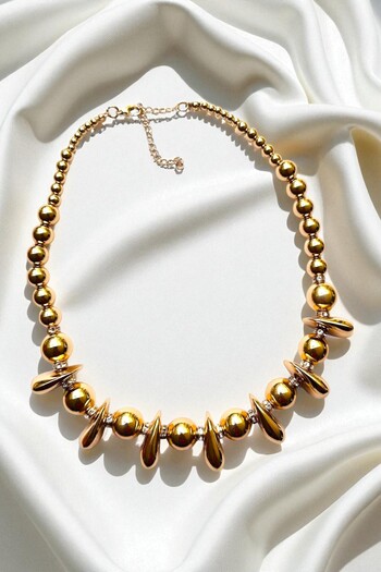 PETEK AKSESUAR Metalized Drop Ball Stone Necklace