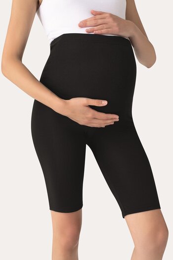 Arma Yıldız Over the Knee Biker Stretchy Adjustable Waist Short Maternity Leggings Black