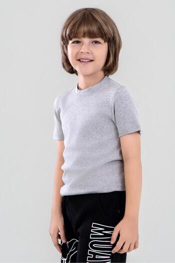 BAYKAR Boy's Cotton Crew Neck Flannel T-Shirt Gray Melange
