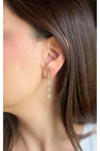 Sacha Accessories Star Row Zircon Stone Gold Earrings