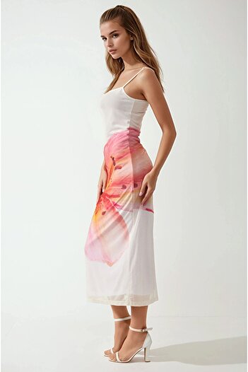 Hiccup Kare Yaka Çiçek Desenli Bodycon Maxi Elbise