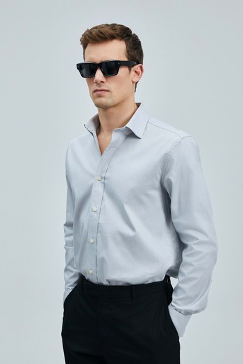 Lufian 111010633 Danıel Men's Basic Shirt Regular Fit Men's Shirt Gray