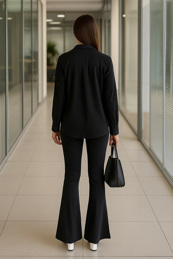 Neva Style Flared Black Hijab Trousers 1073S
