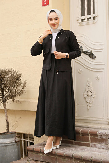 Neva Style حجاب أسود مع سترة، طقم مزدوج مثير 44723S