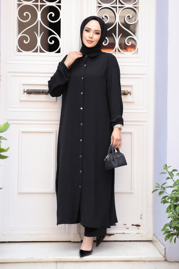 Neva Style بدلة مزدوجة حجاب سوداء بأزرار 10101s