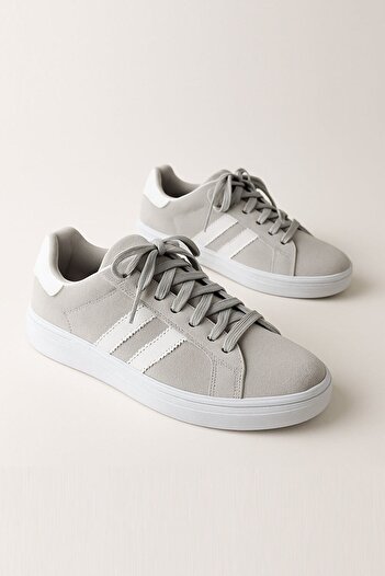 Cappmoda Ayk-1019 Gray Suede Striped Equivalent Sneaker