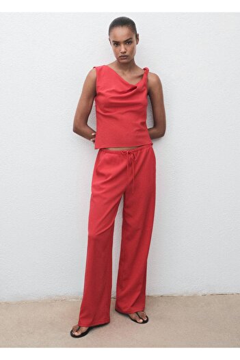 MANGO Woman Straight Cut Trousers with Lace-Up