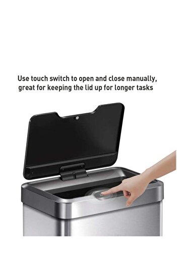 EKO Mirage 80l Motion Sensor Trash Bin – Metallic Grey | Soft-close, Stainless Steel, No-touch Lid