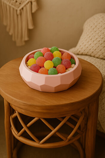 DemCey Home Stone Bowl Geometric Concrete Sugar Bowl Decorative Bohemian Presentation Plate