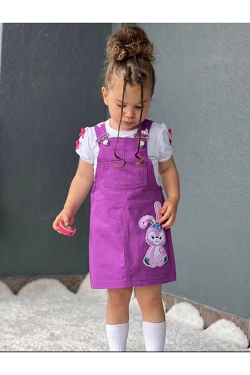 DUDOR KİDS Girl's Purple Gilet Dress and White T-shirt Set-23 April-Holiday