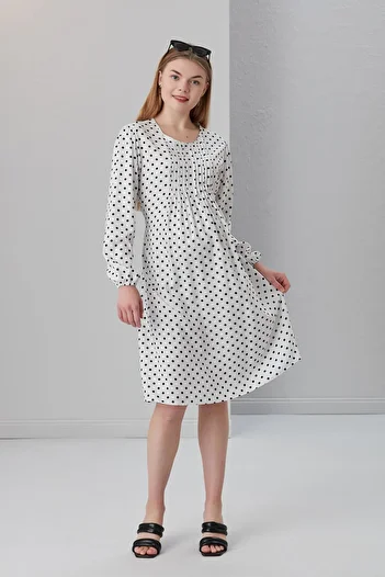 Işşıl 4502-nervoured Collar Polka Dot Viscose Maternity Tunic-dress