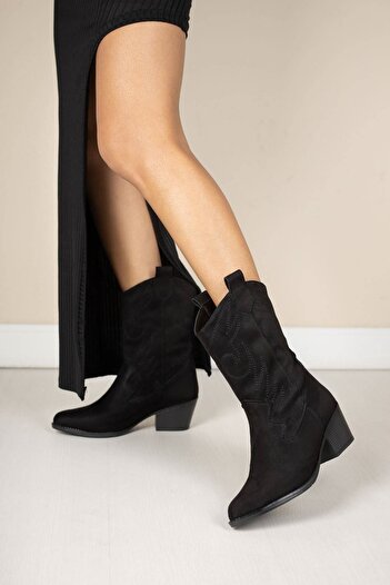 epaavm Suede Cowboy Boots - Μαύρα