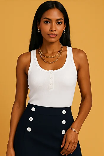 Ravencia Women's Premium Ribbed Button Front White Undershirt