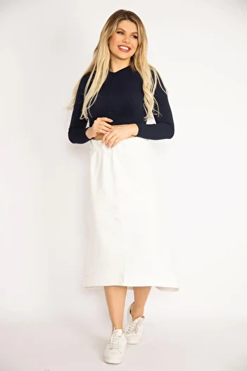 Şans Women's Large Size Bone Waist Wide Elastic and Cup Detailed Embossed Fabric Skirt 65n35164