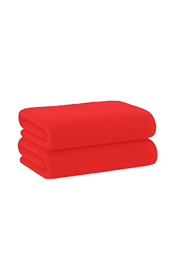 KAYABEY HOME Red Two Pieces Hand Face Towels 30 X 50 cm Kitchen Bathroom Sports Guest Towel Set 100% Cotton Soft