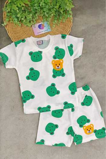 dinamik çocuk Children's Embroidered Teddy Bear Set of 2 - Boys/Girls Unisex Summer Thin Short Sleeve