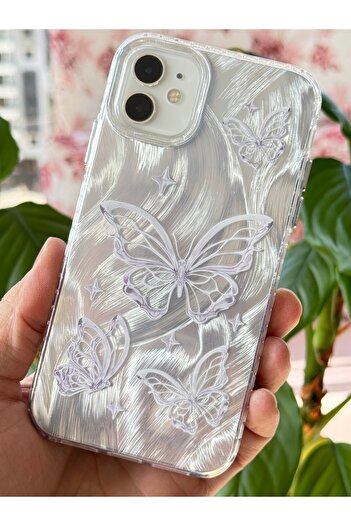Fibaks iPhone 11 Compatible Case Shiny Hologram Butterfly Pattern Shock Absorbing Camera Protection Colorful Silicone