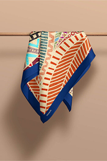 Modabutik Kadın Zigzag Desenli Bandana 50x50 Sarı Turuncu Dg0491-22 Snz