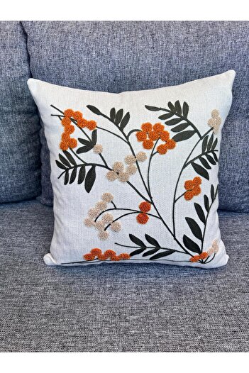 Mustgross Bohemian Punch Embroidered Linen Throw Pillow Case 1 Piece - 43X43 cm