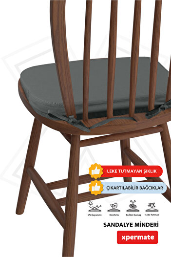 XPERMATE 4'lü Oval Sandalye Minderi Fermuarlı Yıkanabilir Su Ve Yağ Itici 42x42x5 Antrasit Standartfıt