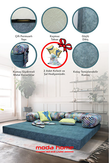 moda home bedding Yataklı Kanepe,yatak Olabilen,dinlenme Amaçlı Legom Aktivite Koltuğu,yazlık,öğrenci Kanepesi(İNDİGO)