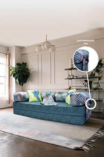 moda home bedding Yataklı Kanepe,yatak Olabilen,dinlenme Amaçlı Legom Aktivite Koltuğu,yazlık,öğrenci Kanepesi(İNDİGO)