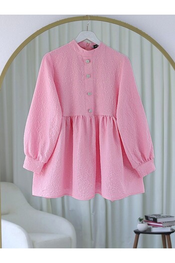 Modamorfo Tunic with stone button detail on the front and zipper on the back - pink