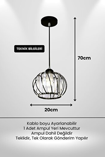 Luna Lighting Quattro Model Siyah Renk Kaplama Metal Kristal Taşlı Salon Oturma Odası Tavan Sarkıt Avize