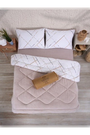 Sudemhome Double Double Sided Luxury Welsoft Elite Quilt Soft Fleece Quilt and Pillowcase Reflection Beige
