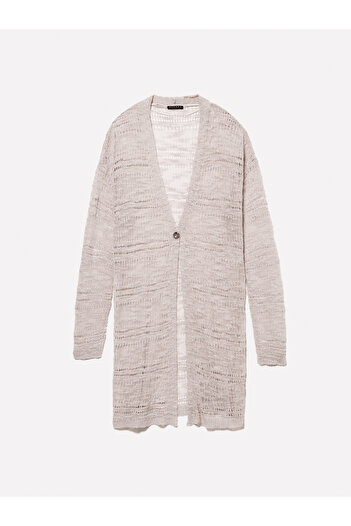 Sisley Women's Beige Acrylic Blend Knitted V-Neck Regular Fit Long Cardigan