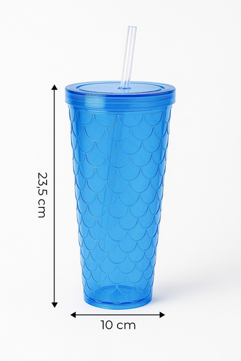 Kitchen Life Sparkle Colored Glass with Straw 750 ml Presentation Glass with Lid, Soft Drink Glass