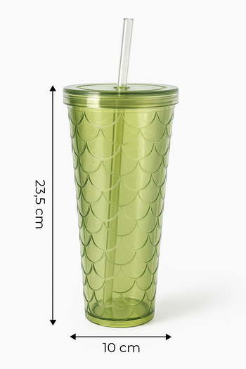 Kitchen Life Sparkle Colored Glass with Straw 750 ml Presentation Glass with Lid, Soft Drink Glass