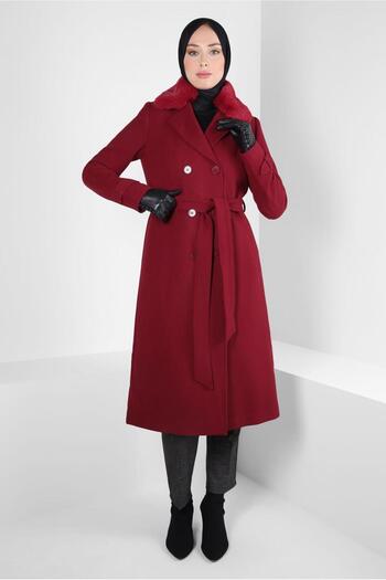 Alvina Fur Detailed Belted Coat 90414