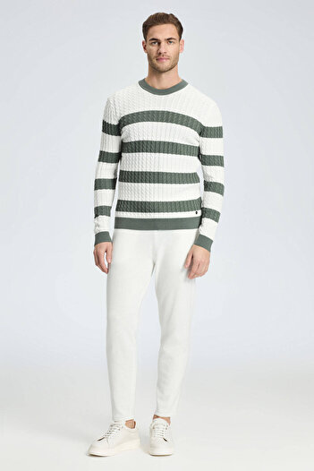 Hemington Hair Braid Pattern Khaki White Thin Summer Knitwear