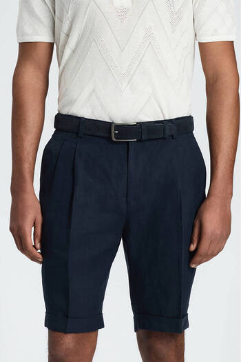 Hemington Pure Linen Navy Blue Pleated Shorts