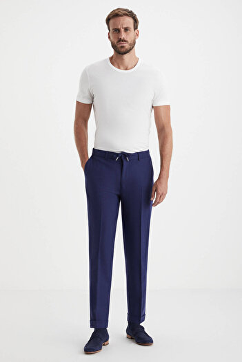 Hemington Navy Blue Wool Jogger Flannel Pants with Elastic Waistband