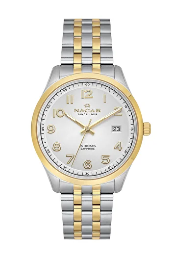 Nacar Sapphire Glass Classic Silver - Gold Men's Watch Nc42-299358-Cwm