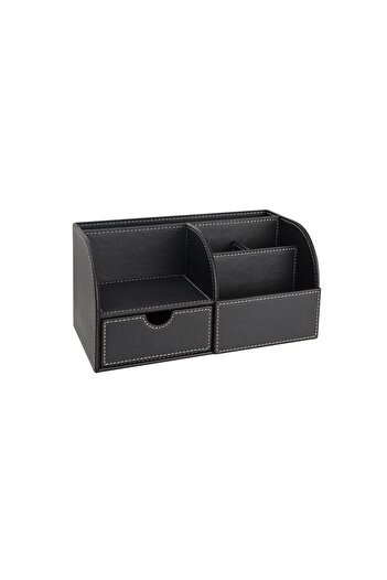 2K Desktop Organizer, Pen Holder, Remote Control, Cube Notepad Holder, Tablet Holder, Bookshelf, 6 Compartments, Drawer, Black
