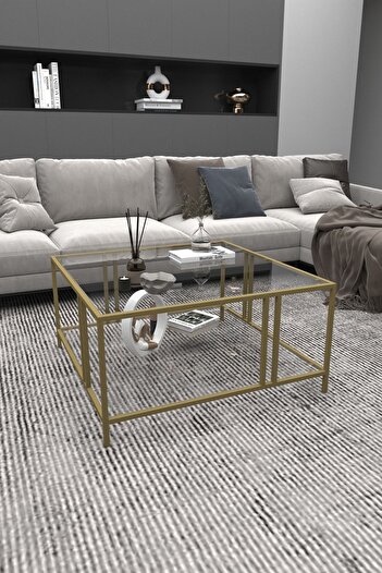 DEKOPRATİK - Uranüs Orta Sehpa Gold Şeffaf Cam