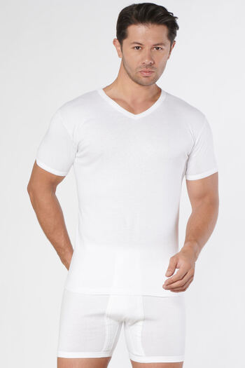 FAAL Combed Cotton Ribbed Men's Half Sleeve V Neck Undershirt 6 Pack