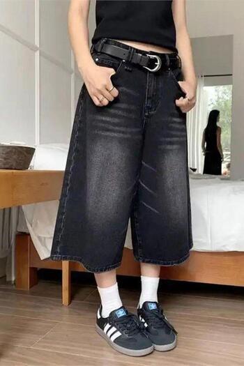 Köstebek Black Washed Retro Short Leg Jeans Shorts